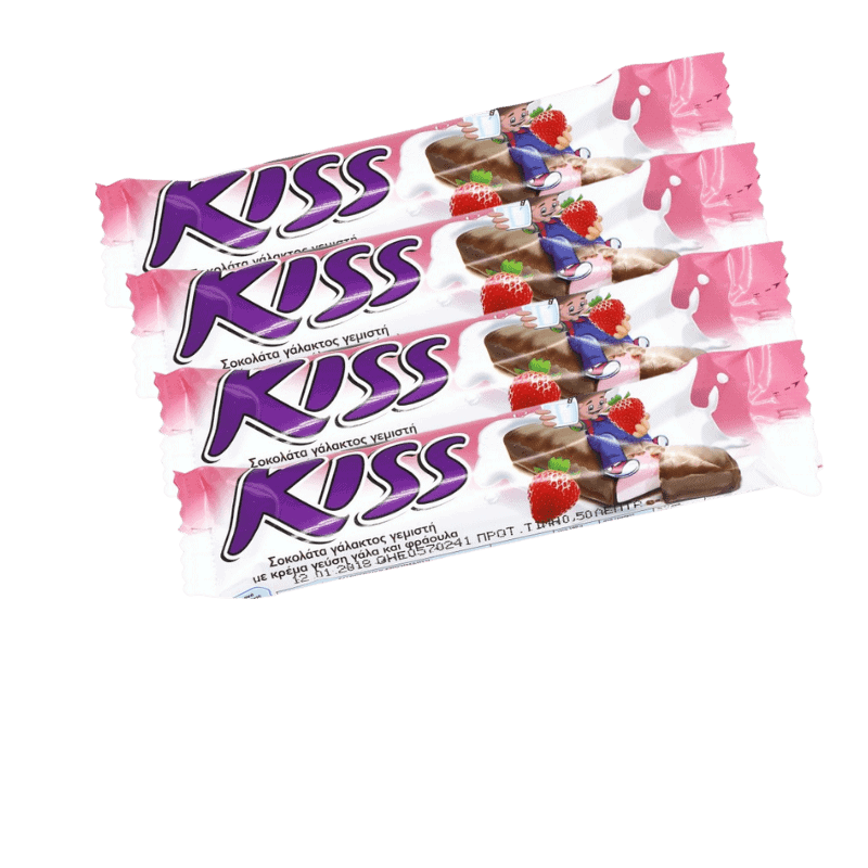 4x Kiss Schokoriegel Erdbeerfüllung (4×27,5g) Pavlidis von Pavlidis bei Araxxon  - Hochwertiges griechisches Produkt.   4x Kiss Schokoriegel Erdbeerfüllung (4×27,5g) Pavlidis από Pavlidis στο Araxxon  - Αυθεντικό ελληνικό προϊόν.