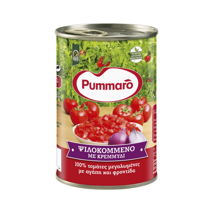 Gehackte Tomaten mit Zwiebeln (400g) Pummaro von Pummaro bei Araxxon  - Hochwertiges griechisches Produkt.   Gehackte Tomaten mit Zwiebeln (400g) Pummaro από Pummaro στο Araxxon  - Αυθεντικό ελληνικό προϊόν.