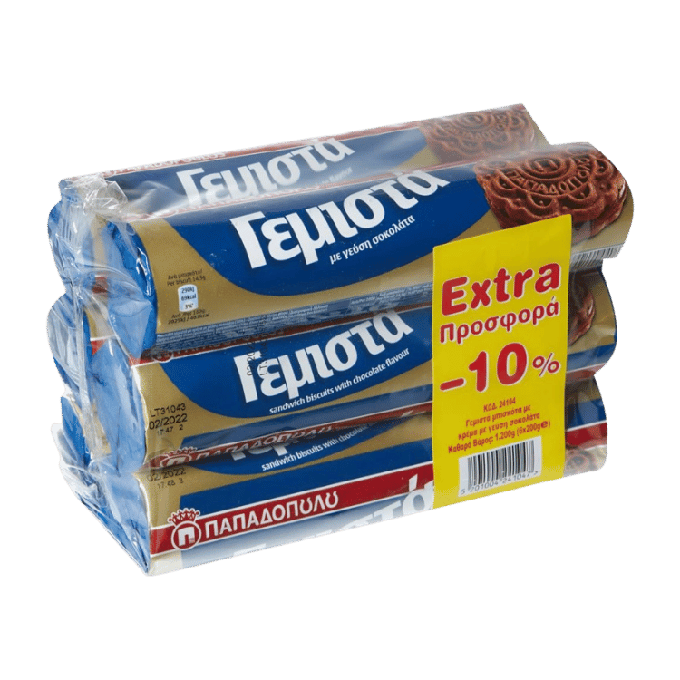 Doppelkekse Schokolade (6x200g) Papadopoulou von Papadopoulos bei Araxxon - Hochwertiges griechisches Produkt. Doppelkekse Schokolade (6x200g) Papadopoulou από Papadopoulos στο Araxxon - Αυθεντικό ελληνικό προϊόν.