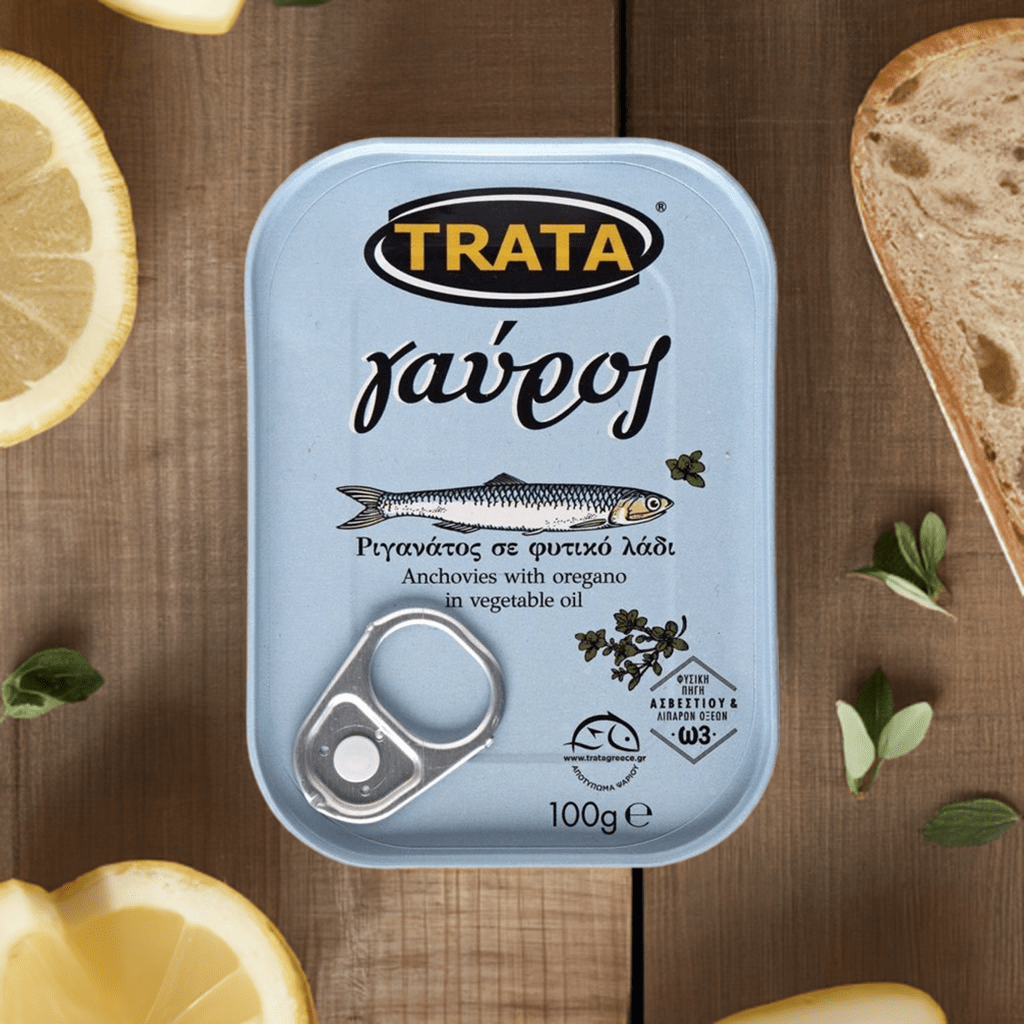 Gavros Sardellen in Öl mit Oregano (100g) Trata von Trata bei Araxxon  - Hochwertiges griechisches Produkt.   Gavros Sardellen in Öl mit Oregano (100g) Trata από Trata στο Araxxon  - Αυθεντικό ελληνικό προϊόν.