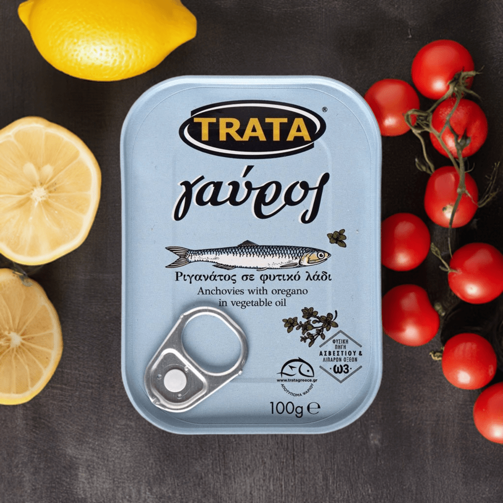 Gavros Sardellen in Öl mit Oregano (100g) Trata von Trata bei Araxxon  - Hochwertiges griechisches Produkt.   Gavros Sardellen in Öl mit Oregano (100g) Trata από Trata στο Araxxon  - Αυθεντικό ελληνικό προϊόν.
