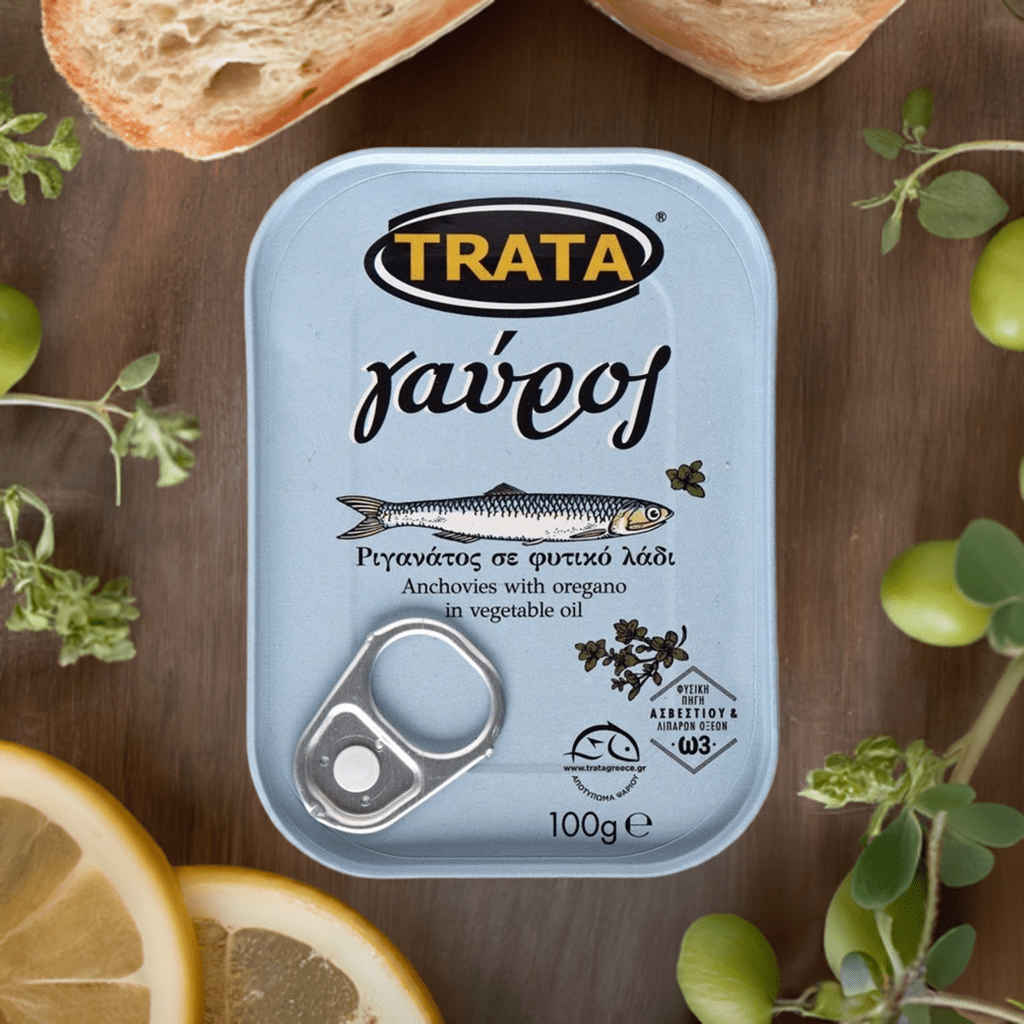 Gavros Sardellen in Öl mit Oregano (100g) Trata von Trata bei Araxxon  - Hochwertiges griechisches Produkt.   Gavros Sardellen in Öl mit Oregano (100g) Trata από Trata στο Araxxon  - Αυθεντικό ελληνικό προϊόν.