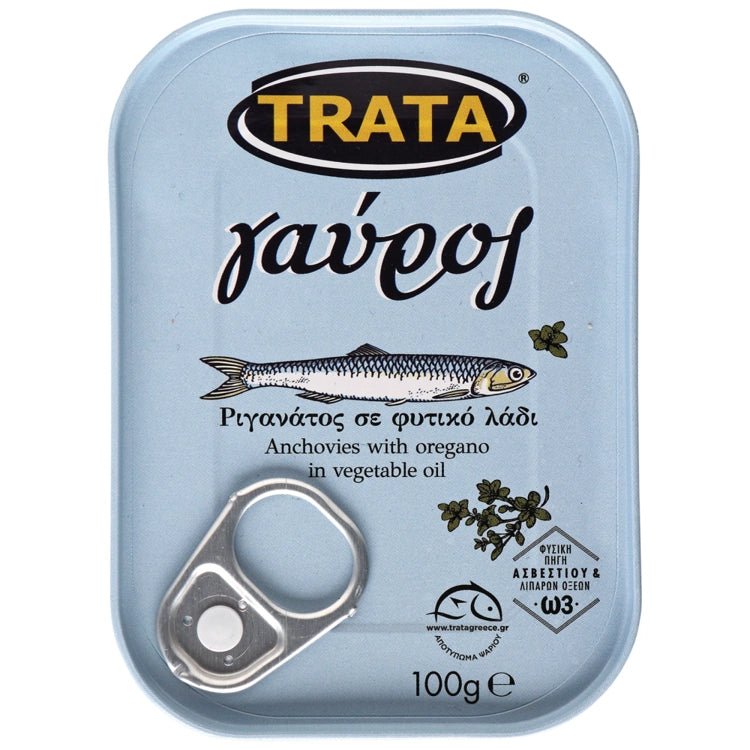 Gavros Sardellen in Öl mit Oregano (100g) Trata von Trata bei Araxxon  - Hochwertiges griechisches Produkt.   Gavros Sardellen in Öl mit Oregano (100g) Trata από Trata στο Araxxon  - Αυθεντικό ελληνικό προϊόν.