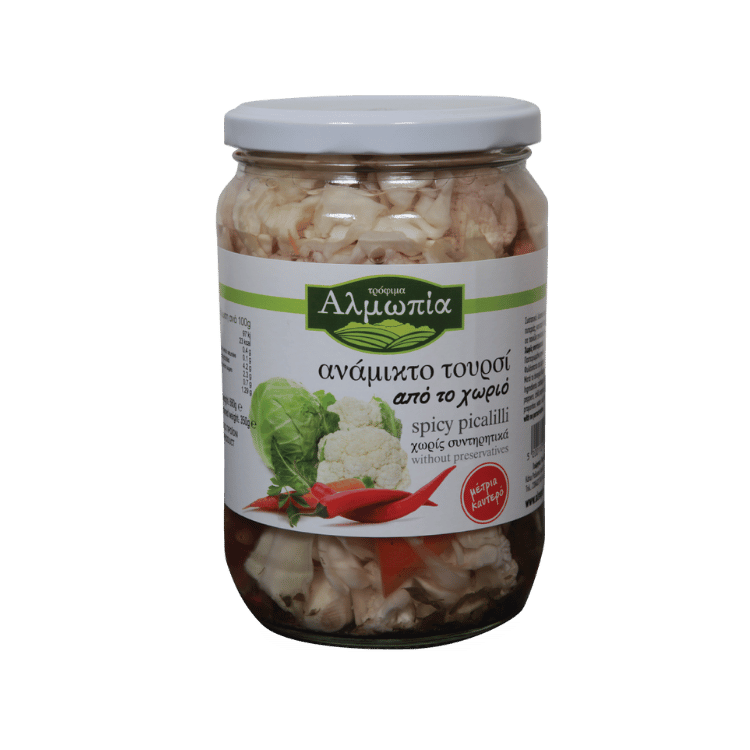 Gemischtes Eingelegtes Gemüse Mild-Scharf (680g) Almopia von Almopia bei Araxxon  - Hochwertiges griechisches Produkt.   Gemischtes Eingelegtes Gemüse Mild-Scharf (680g) Almopia από Almopia στο Araxxon  - Αυθεντικό ελληνικό προϊόν.
