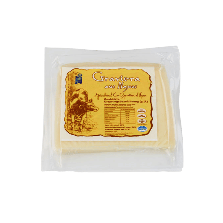 Graviera g. U. (250g) Naxos von Naxos bei Araxxon - Hochwertiges griechisches Produkt. Graviera g. U. (250g) Naxos από Naxos στο Araxxon - Αυθεντικό ελληνικό προϊόν.