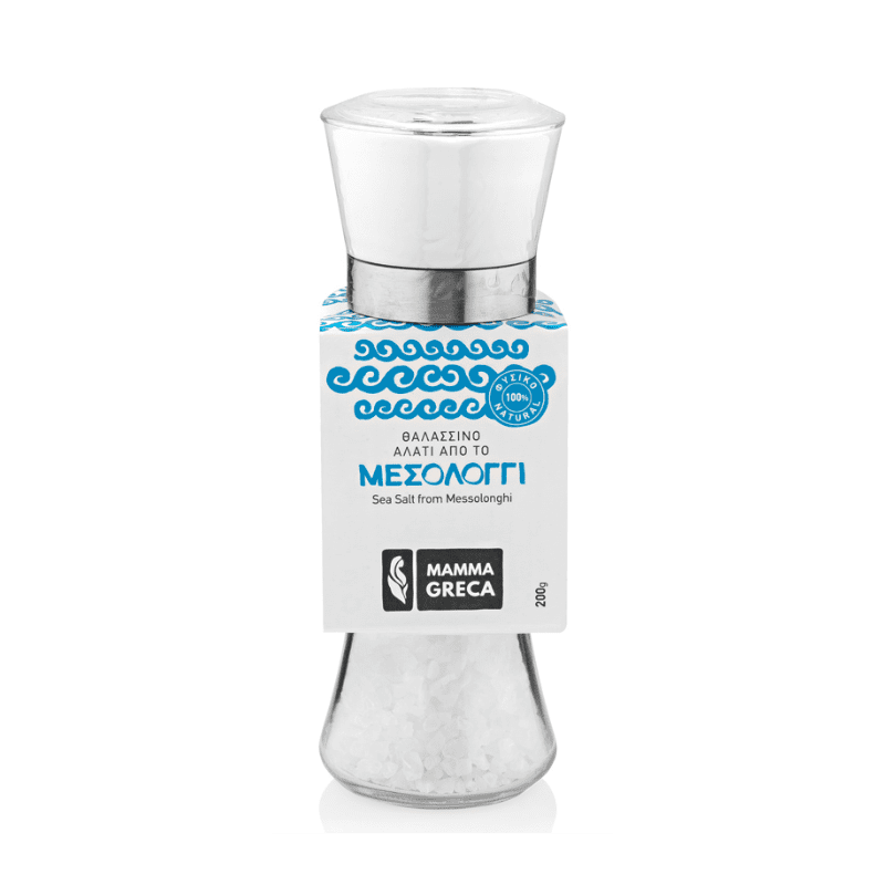 Grobes Meersalz Mesologgio in Mühle (200g) Mamma Greca von Mamma Greca bei Araxxon - Hochwertiges griechisches Produkt. Grobes Meersalz Mesologgio in Mühle (200g) Mamma Greca από Mamma Greca στο Araxxon - Αυθεντικό ελληνικό προϊόν.