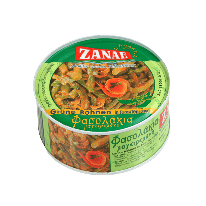 Grüne Bohnen Fasolakia in Tomatensoße (280g) Zanae von Zanae bei Araxxon  - Hochwertiges griechisches Produkt.   Grüne Bohnen Fasolakia in Tomatensoße (280g) Zanae από Zanae στο Araxxon  - Αυθεντικό ελληνικό προϊόν.