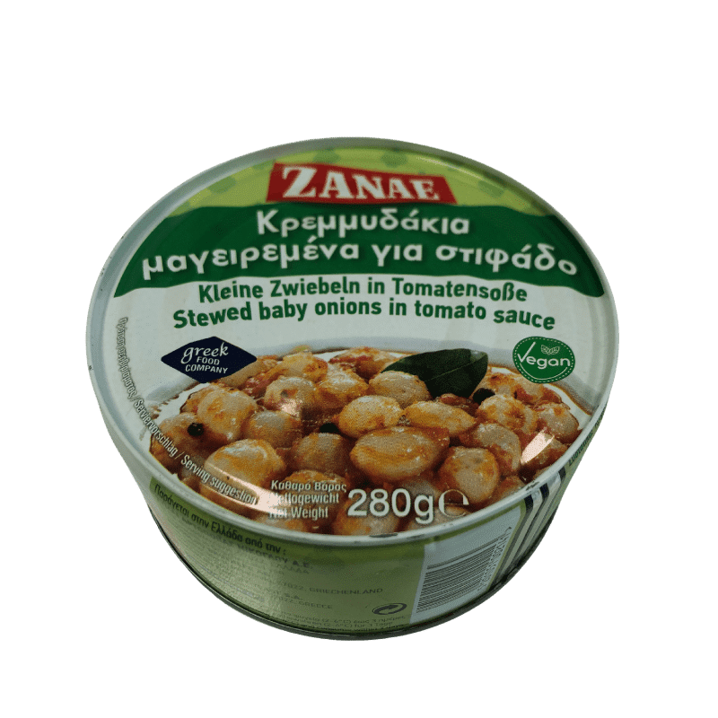 Kleine Zwiebeln in Tomatensoße (280g) Zanae von Zanae bei Araxxon  - Hochwertiges griechisches Produkt.   Kleine Zwiebeln in Tomatensoße (280g) Zanae από Zanae στο Araxxon  - Αυθεντικό ελληνικό προϊόν.