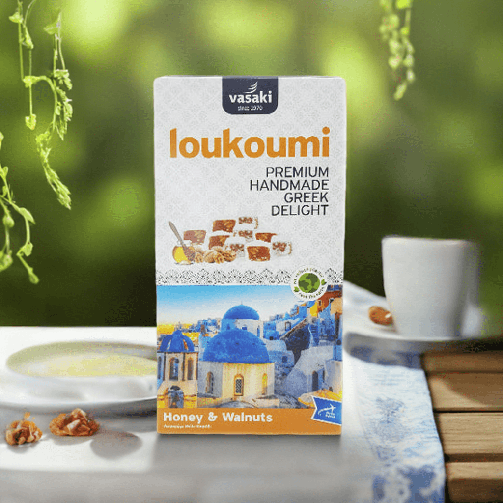 Loukoumi Honig und Walnüsse (250g) Vasaki von Vasaki bei Araxxon  - Hochwertiges griechisches Produkt.   Loukoumi Honig und Walnüsse (250g) Vasaki από Vasaki στο Araxxon  - Αυθεντικό ελληνικό προϊόν.