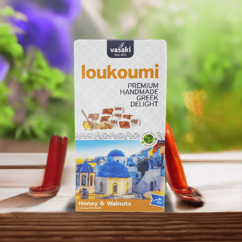 Loukoumi Honig und Walnüsse (250g) Vasaki von Vasaki bei Araxxon  - Hochwertiges griechisches Produkt.   Loukoumi Honig und Walnüsse (250g) Vasaki από Vasaki στο Araxxon  - Αυθεντικό ελληνικό προϊόν.