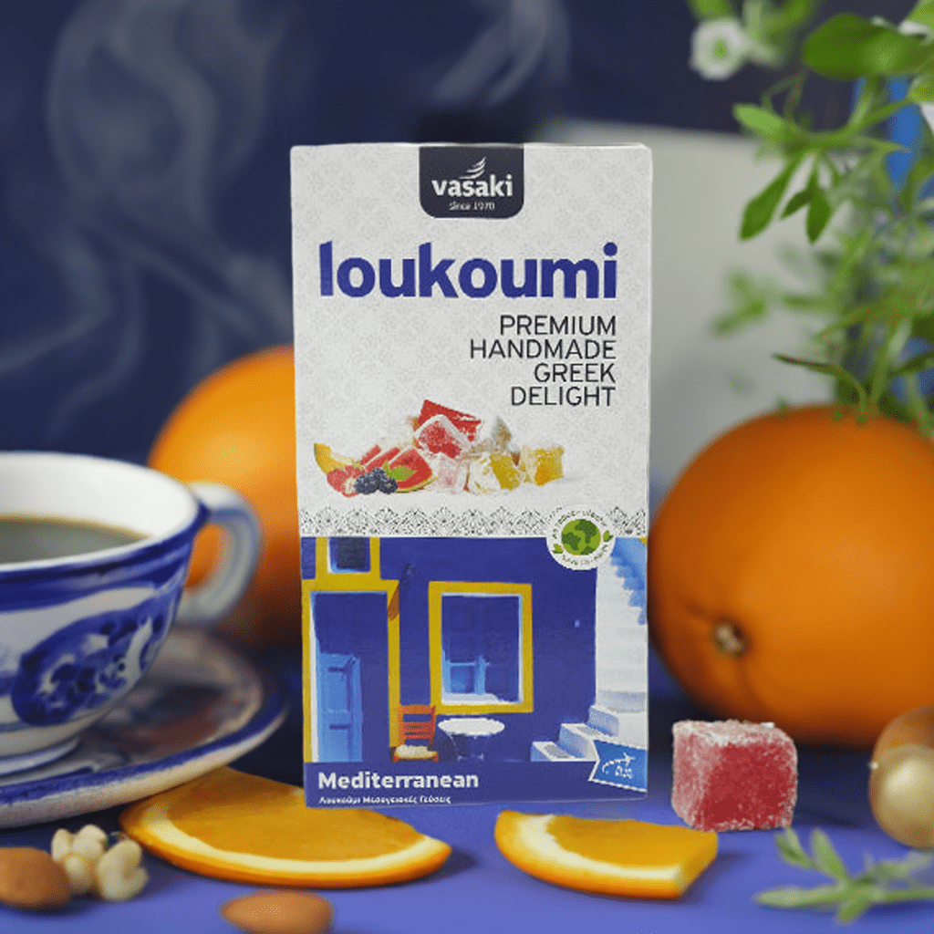 Loukoumi Mediterraner Geschmack (250g) Vasaki von Vasaki bei Araxxon  - Hochwertiges griechisches Produkt.   Loukoumi Mediterraner Geschmack (250g) Vasaki από Vasaki στο Araxxon  - Αυθεντικό ελληνικό προϊόν.