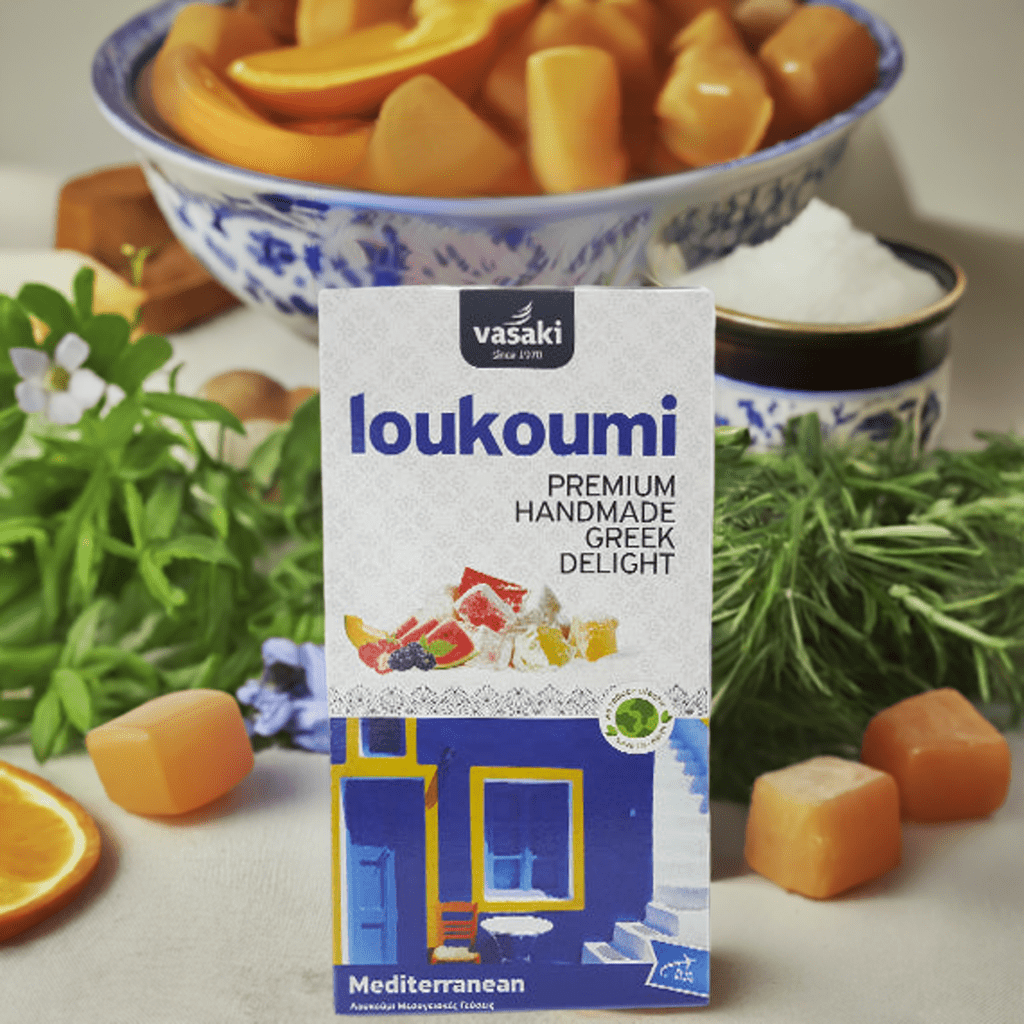 Loukoumi Mediterraner Geschmack (250g) Vasaki von Vasaki bei Araxxon - Hochwertiges griechisches Produkt. Loukoumi Mediterraner Geschmack (250g) Vasaki από Vasaki στο Araxxon - Αυθεντικό ελληνικό προϊόν.