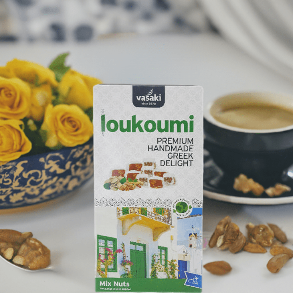 Loukoumi Nussmischung (250g) Vasaki von Vasaki bei Araxxon  - Hochwertiges griechisches Produkt.   Loukoumi Nussmischung (250g) Vasaki από Vasaki στο Araxxon  - Αυθεντικό ελληνικό προϊόν.