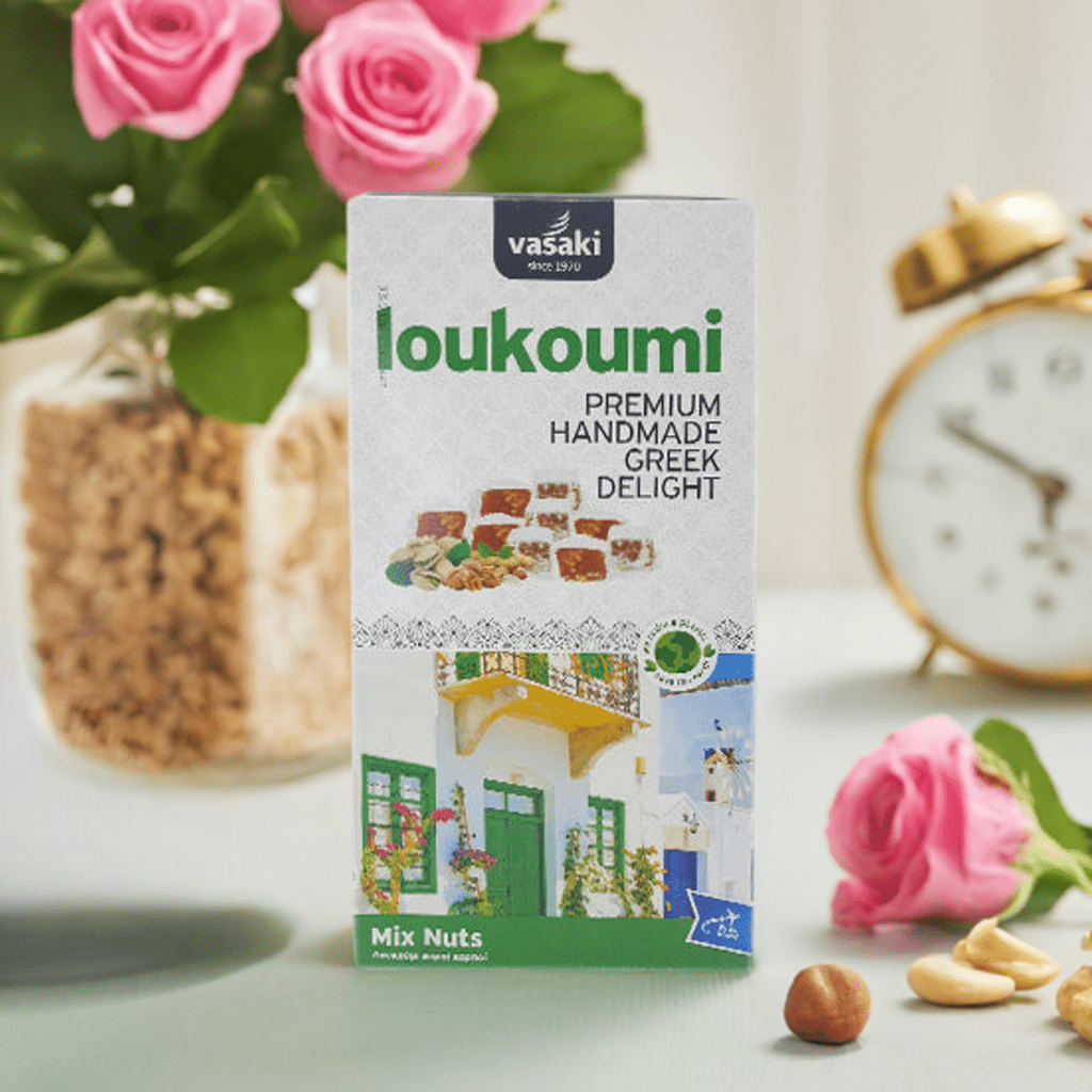 Loukoumi Nussmischung (250g) Vasaki von Vasaki bei Araxxon  - Hochwertiges griechisches Produkt.   Loukoumi Nussmischung (250g) Vasaki από Vasaki στο Araxxon  - Αυθεντικό ελληνικό προϊόν.