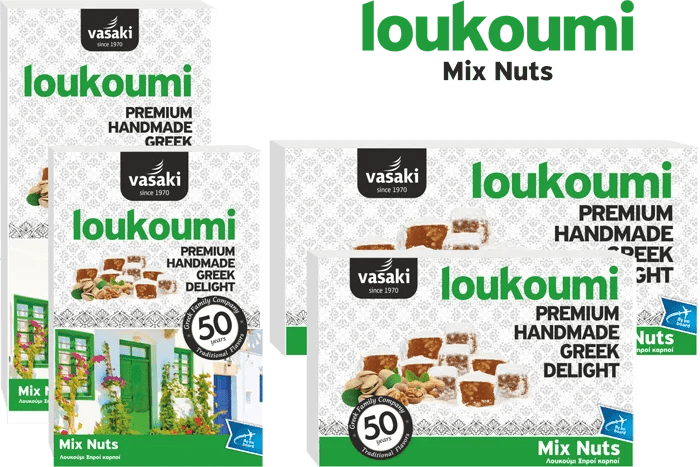 Loukoumi Nussmischung (250g) Vasaki von Vasaki bei Araxxon  - Hochwertiges griechisches Produkt.   Loukoumi Nussmischung (250g) Vasaki από Vasaki στο Araxxon  - Αυθεντικό ελληνικό προϊόν.
