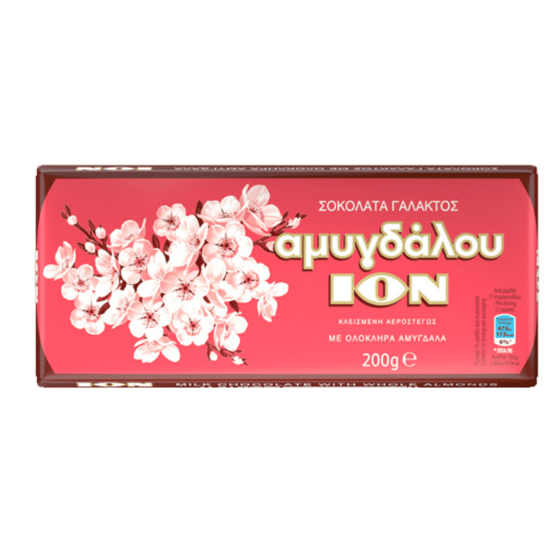 Mandelschokolade (200g) Ion von ION bei Araxxon - Hochwertiges griechisches Produkt. Mandelschokolade (200g) Ion από ION στο Araxxon - Αυθεντικό ελληνικό προϊόν.