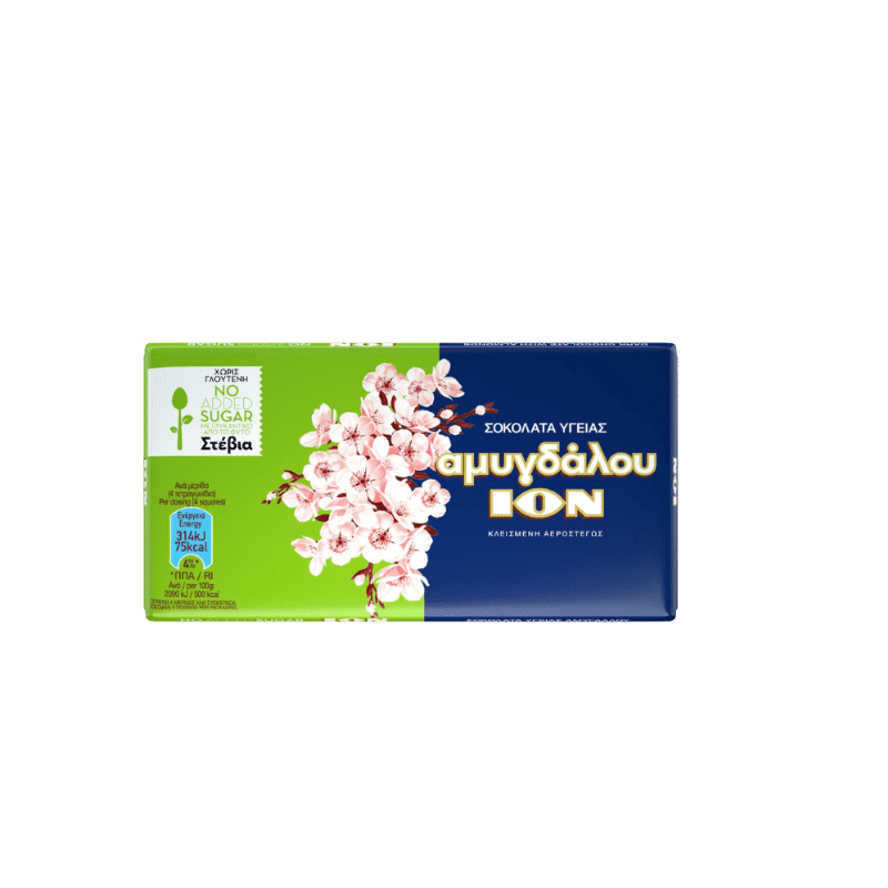 Mandelschokolade Ygeias Stevia (60g) ION von ION bei Araxxon - Hochwertiges griechisches Produkt. Mandelschokolade Ygeias Stevia (60g) ION από ION στο Araxxon - Αυθεντικό ελληνικό προϊόν.