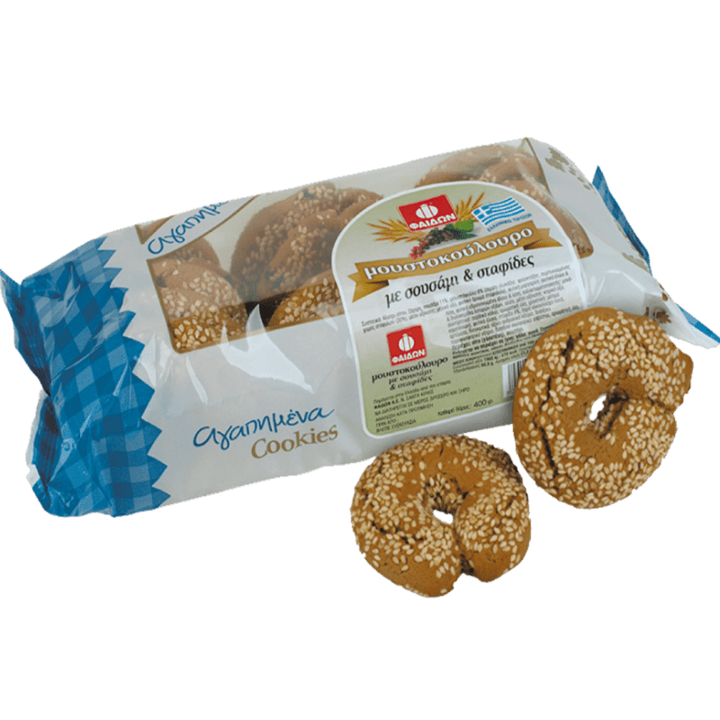 Moustokouloura Traubenmust-Kekse mit Sesam & Rosinen (400g) Fedon von Fedon bei Araxxon - Hochwertiges griechisches Produkt. Moustokouloura Traubenmust-Kekse mit Sesam & Rosinen (400g) Fedon από Fedon στο Araxxon - Αυθεντικό ελληνικό προϊόν.