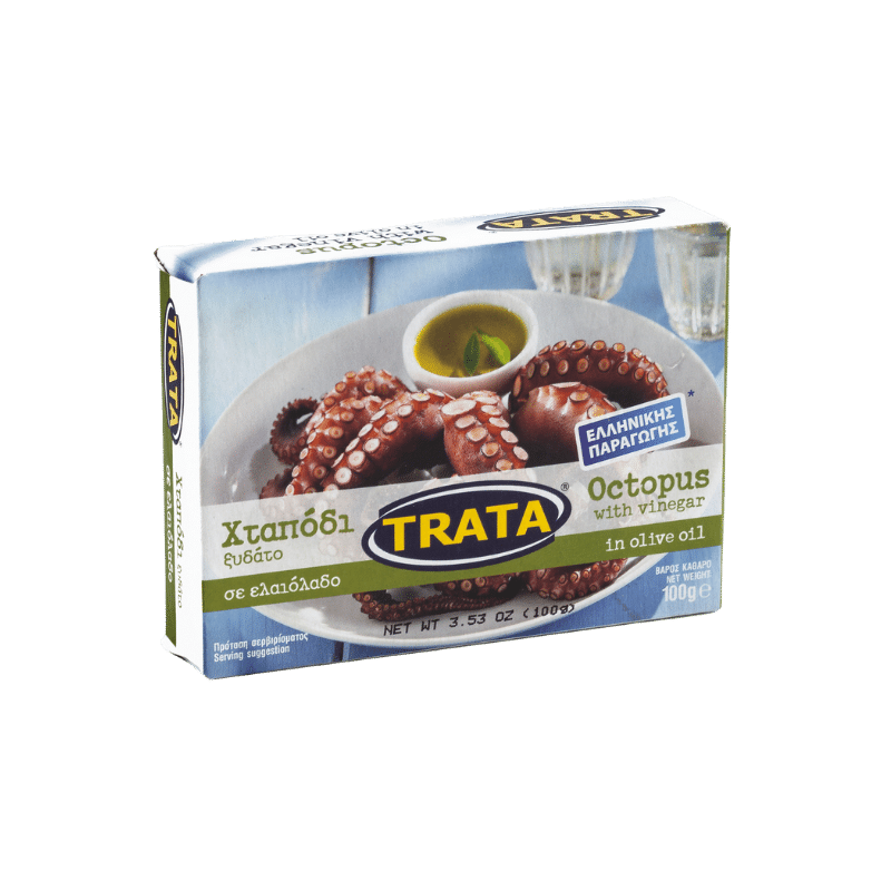 Oktopus in Olivenöl (100g) Trata von Trata bei Araxxon  - Hochwertiges griechisches Produkt.   Oktopus in Olivenöl (100g) Trata από Trata στο Araxxon  - Αυθεντικό ελληνικό προϊόν.