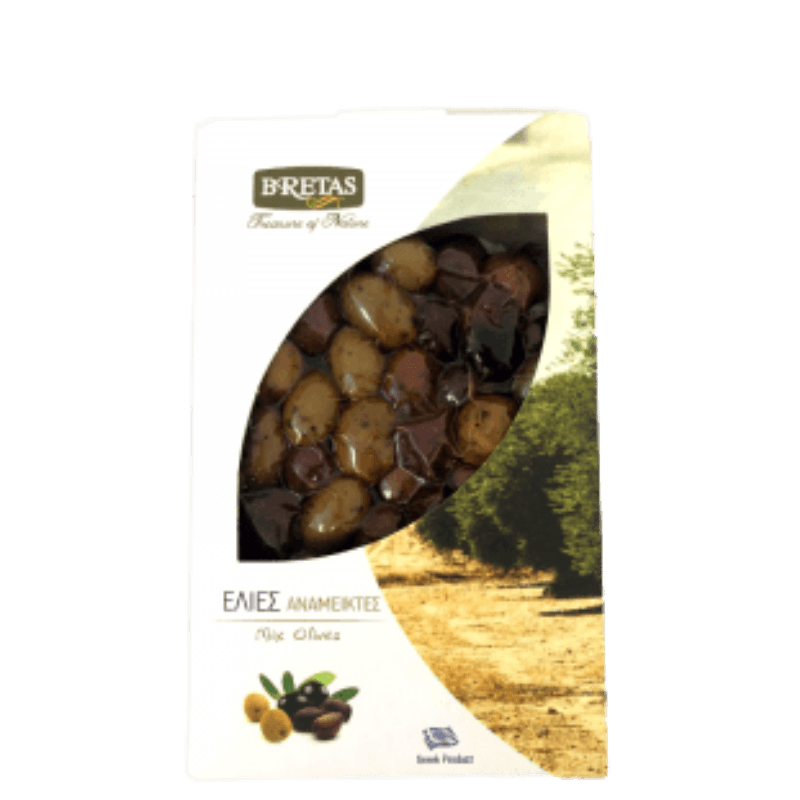 Oliven gemischt (250g) Bretas von Bretas bei Araxxon  - Hochwertiges griechisches Produkt.   Oliven gemischt (250g) Bretas από Bretas στο Araxxon  - Αυθεντικό ελληνικό προϊόν.