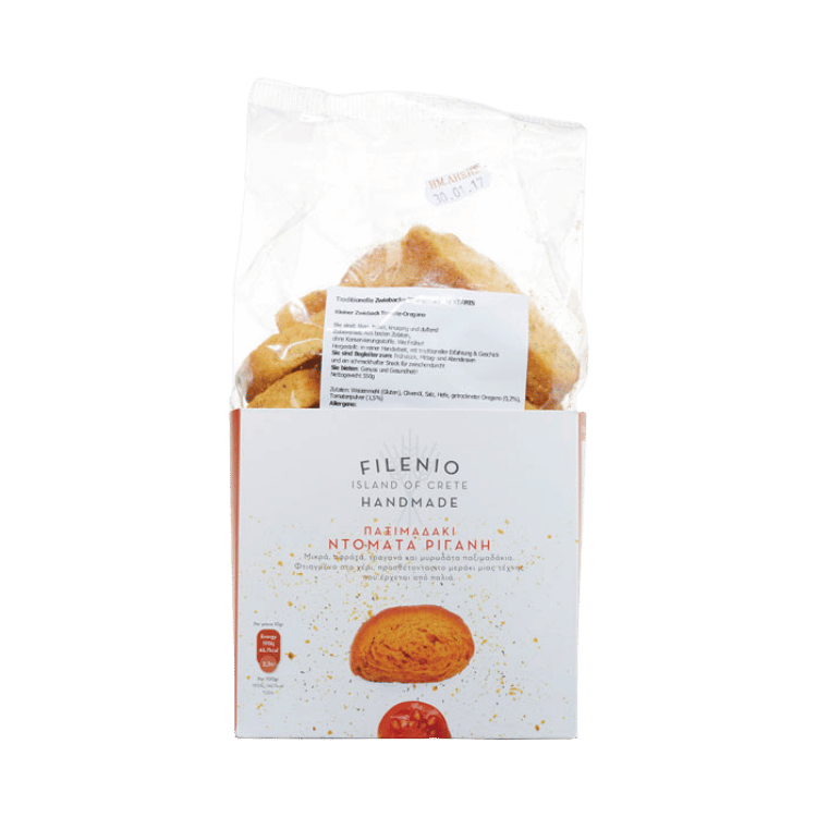 Paximadi (Zwieback) mit Tomate & Oregano (350g) Filenio von Niktaris bei Araxxon - Hochwertiges griechisches Produkt. Paximadi (Zwieback) mit Tomate & Oregano (350g) Filenio από Niktaris στο Araxxon - Αυθεντικό ελληνικό προϊόν.