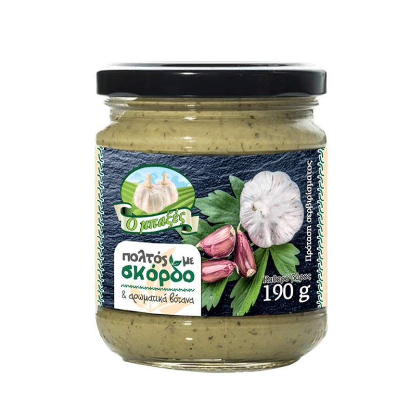 Poltos Skordou (Knoblauch cremé) (190g) O Baxes von O Baxes bei Araxxon - Hochwertiges griechisches Produkt. Poltos Skordou (Knoblauch cremé) (190g) O Baxes από O Baxes στο Araxxon - Αυθεντικό ελληνικό προϊόν.