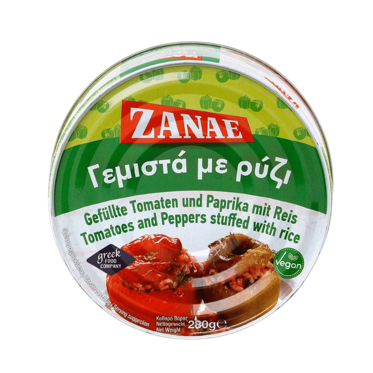 Reisgefüllte Tomaten & Paprika "Gemista" (280g) Zanae von Zanae bei Araxxon  - Hochwertiges griechisches Produkt.   Reisgefüllte Tomaten & Paprika "Gemista" (280g) Zanae από Zanae στο Araxxon  - Αυθεντικό ελληνικό προϊόν.