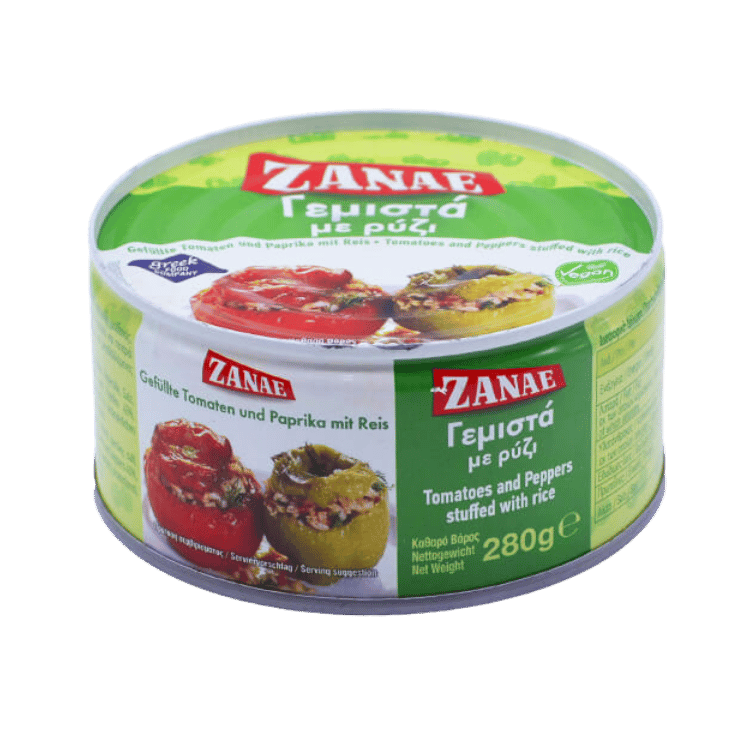 Reisgefüllte Tomaten & Paprika "Gemista" (280g) Zanae von Zanae bei Araxxon  - Hochwertiges griechisches Produkt.   Reisgefüllte Tomaten & Paprika "Gemista" (280g) Zanae από Zanae στο Araxxon  - Αυθεντικό ελληνικό προϊόν.