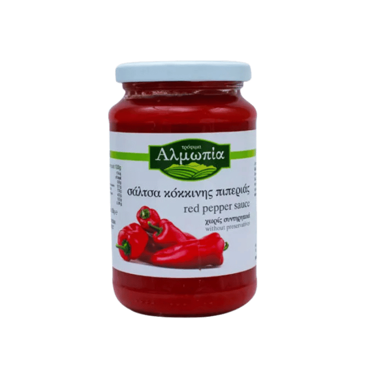 Rote Paprikasauce (350g) Almopia von Almopia bei Araxxon  - Hochwertiges griechisches Produkt.   Rote Paprikasauce (350g) Almopia από Almopia στο Araxxon  - Αυθεντικό ελληνικό προϊόν.