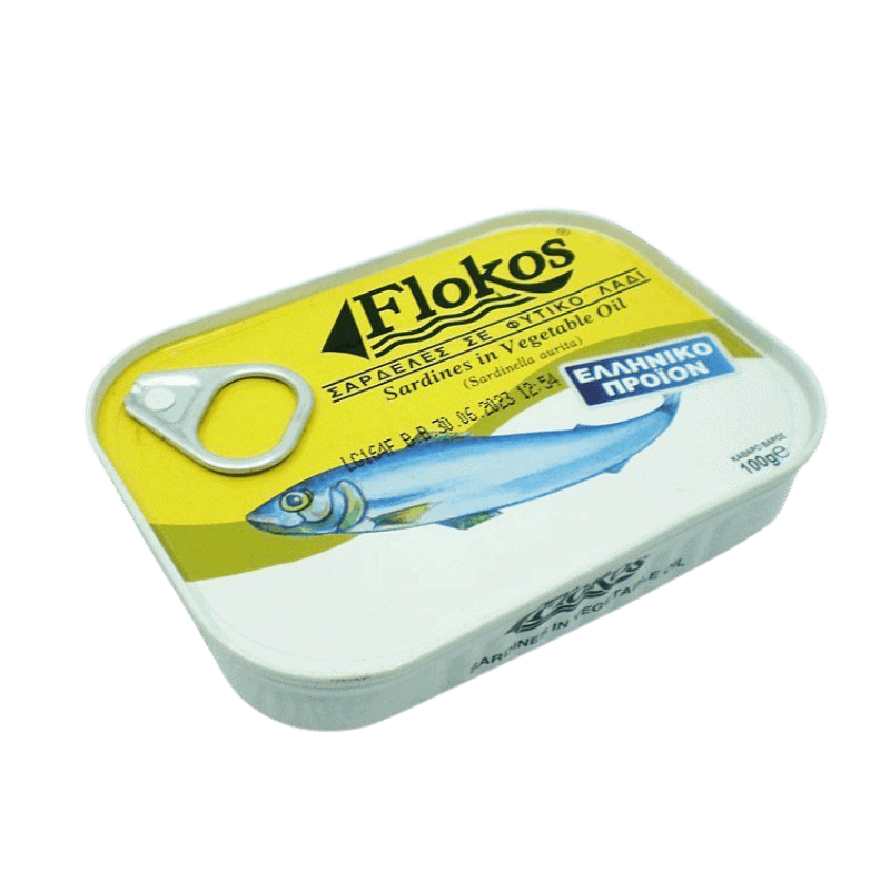 Sardinen in Pflanzenöl (100g) Flokos von Flokos bei Araxxon  - Hochwertiges griechisches Produkt.   Sardinen in Pflanzenöl (100g) Flokos από Flokos στο Araxxon  - Αυθεντικό ελληνικό προϊόν.