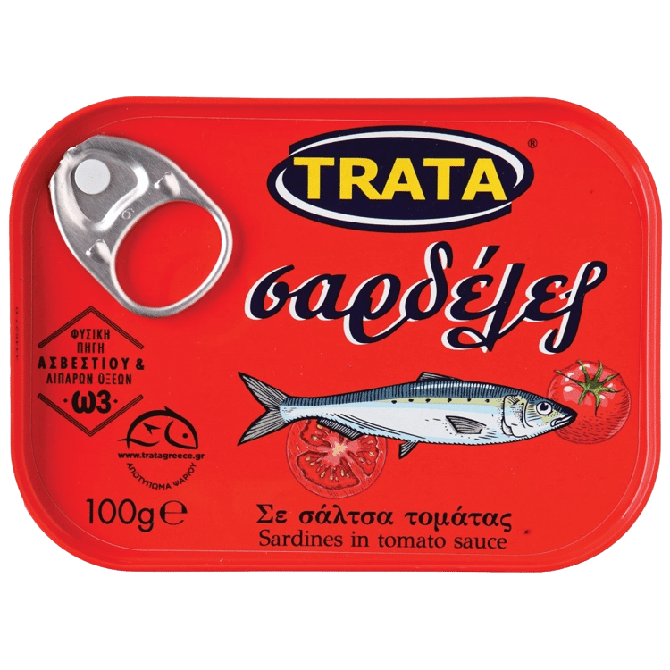 Sardinen in Tomatensoße (100g) Trata von Trata bei Araxxon  - Hochwertiges griechisches Produkt.   Sardinen in Tomatensoße (100g) Trata από Trata στο Araxxon  - Αυθεντικό ελληνικό προϊόν.
