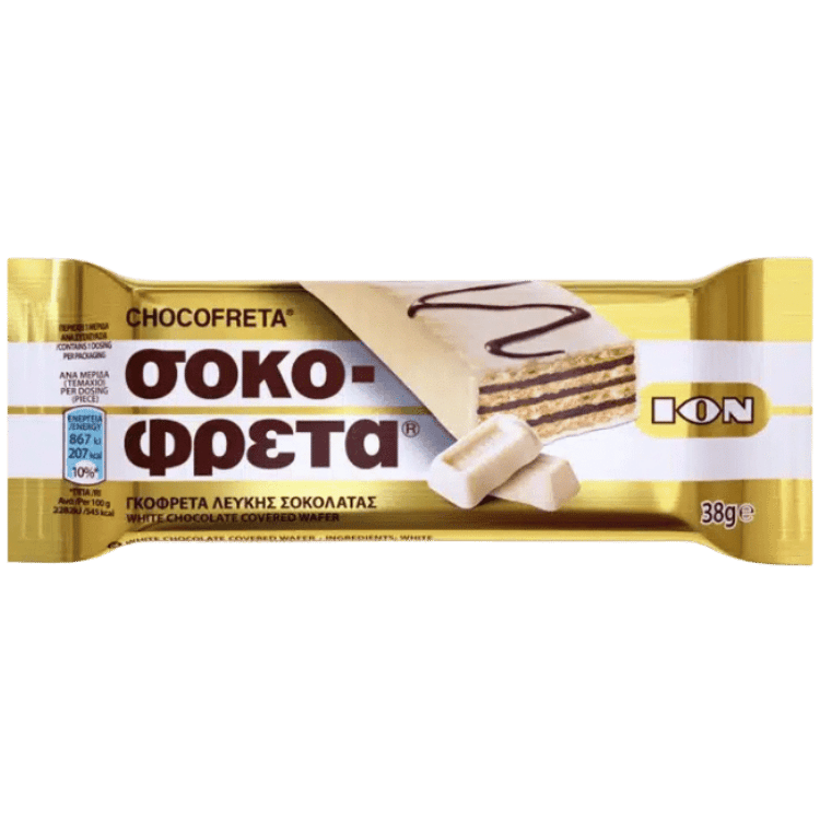 Schokofreta (38g) ION Weiße Schokolade von ION bei Araxxon  - Hochwertiges griechisches Produkt.   Schokofreta (38g) ION Weiße Schokolade από ION στο Araxxon  - Αυθεντικό ελληνικό προϊόν.