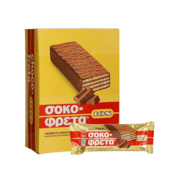 Schokofreta Karton (20x38g) ION von ION bei Araxxon - Hochwertiges griechisches Produkt. Schokofreta Karton (20x38g) ION από ION στο Araxxon - Αυθεντικό ελληνικό προϊόν.