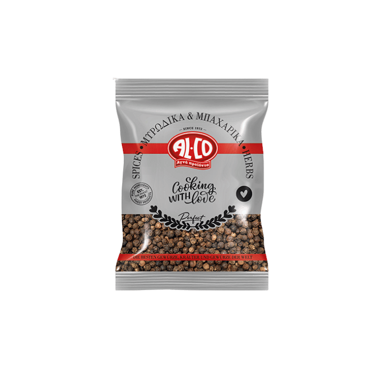 Schwarze Pfefferkörner (50g) Alco von Alco bei Araxxon - Hochwertiges griechisches Produkt. Schwarze Pfefferkörner (50g) Alco από Alco στο Araxxon - Αυθεντικό ελληνικό προϊόν.