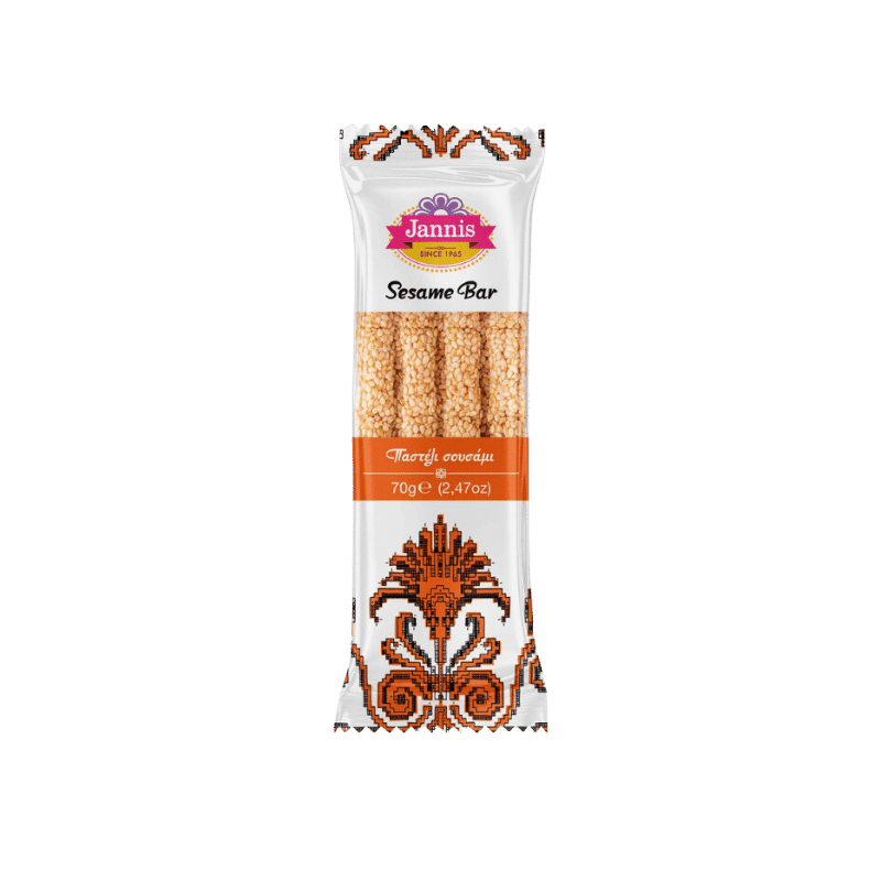Sesamriegel (70g) Jannis von Jannis bei Araxxon - Hochwertiges griechisches Produkt. Sesamriegel (70g) Jannis από Jannis στο Araxxon - Αυθεντικό ελληνικό προϊόν.