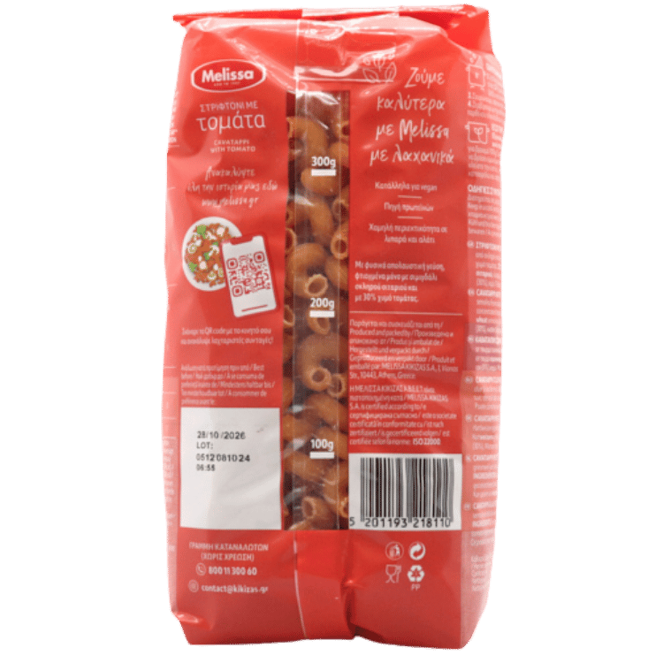 Striftoni Pasta mit Tomaten (400g) Melissa von Melissa bei Araxxon  - Hochwertiges griechisches Produkt.   Striftoni Pasta mit Tomaten (400g) Melissa από Melissa στο Araxxon  - Αυθεντικό ελληνικό προϊόν.