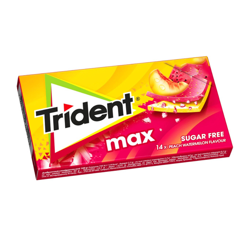 Trident Max Wassermelone Pfirsich Kaugummi Zuckerfrei (27g) von Trident bei Araxxon - Hochwertiges griechisches Produkt. Trident Max Wassermelone Pfirsich Kaugummi Zuckerfrei (27g) από Trident στο Araxxon - Αυθεντικό ελληνικό προϊόν.
