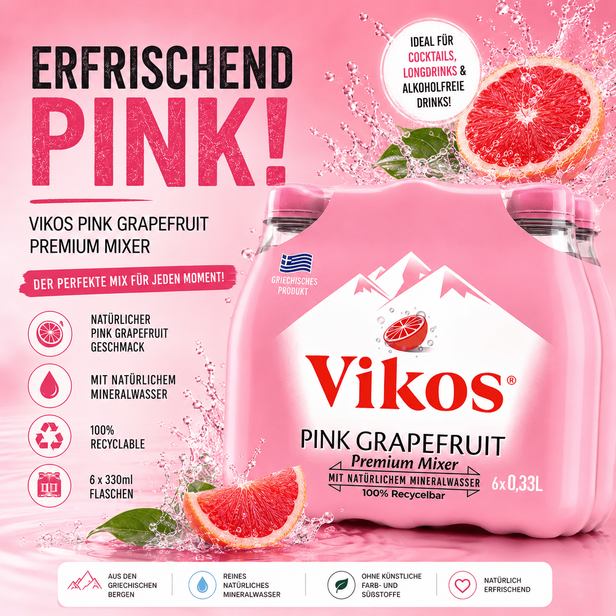 Vikos Pink Grapefruit 6-Pack (330ml/Stück) von Vikos bei Araxxon - Hochwertiges griechisches Produkt. Vikos Pink Grapefruit 6-Pack (330ml/Stück) από Vikos στο Araxxon - Αυθεντικό ελληνικό προϊόν.