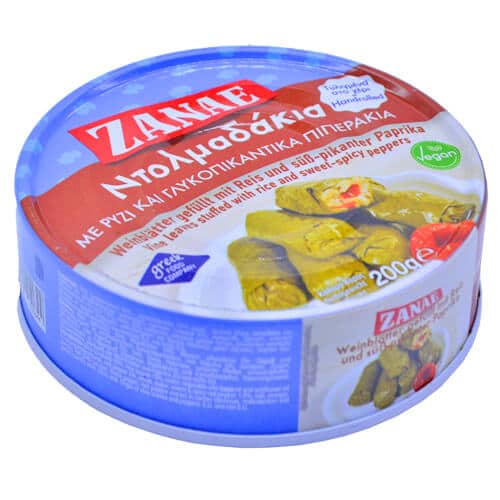 Weinblätter gefüllt mit Reis und süß-pikanter Paprika (200g) Zanae von Zanae bei Araxxon  - Hochwertiges griechisches Produkt.   Weinblätter gefüllt mit Reis und süß-pikanter Paprika (200g) Zanae από Zanae στο Araxxon  - Αυθεντικό ελληνικό προϊόν.