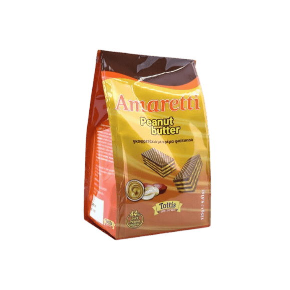 Amaretti Waffel (125g) Erdnussbutter von Tottis bei Araxxon  - Hochwertiges griechisches Produkt.   Amaretti Waffel (125g) Erdnussbutter από Tottis στο Araxxon  - Αυθεντικό ελληνικό προϊόν.  