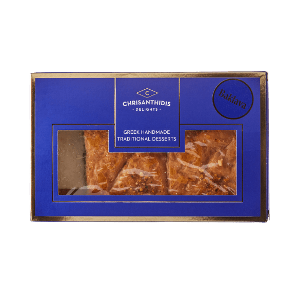 Baklava in Sirup (580g) Chrisanthidis von Chrisanthidis bei Araxxon  - Hochwertiges griechisches Produkt.   Baklava in Sirup (580g) Chrisanthidis από Chrisanthidis στο Araxxon  - Αυθεντικό ελληνικό προϊόν.  