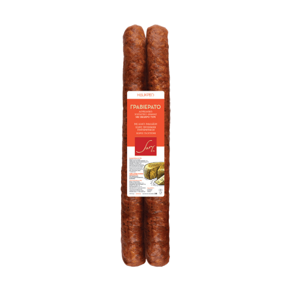 Bauernwurst mit Graviera (350g) Sary von Sary bei Araxxon  - Hochwertiges griechisches Produkt.   Bauernwurst mit Graviera (350g) Sary από Sary στο Araxxon  - Αυθεντικό ελληνικό προϊόν.  