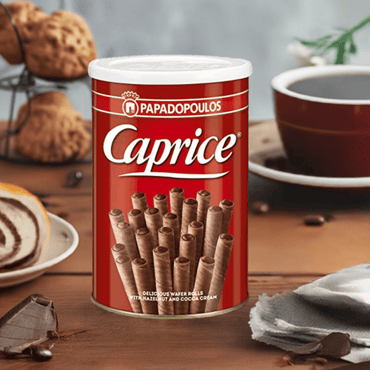 Caprice Schokorollen (400g) Papadopoulos von Papadopoulos bei Araxxon  - Hochwertiges griechisches Produkt.   Caprice Schokorollen (400g) Papadopoulos από Papadopoulos στο Araxxon  - Αυθεντικό ελληνικό προϊόν.  