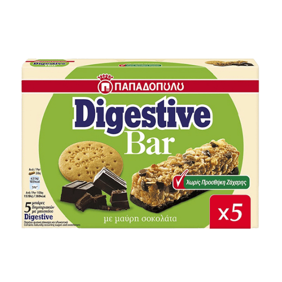 Digestive Bar mit Dunkelschokolade Zuckerfrei (5x28g) Papadopoulou - Araxxon