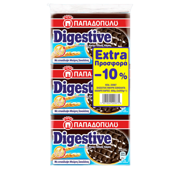 Digestive Kekse Dunkelschokolade (3x200g) Papadopoulou - Araxxon