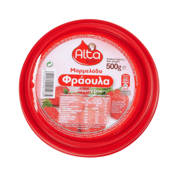 Erdbeermarmelade Dose (500g) Alta Gusto von Alta Gusto bei Araxxon  - Hochwertiges griechisches Produkt.   Erdbeermarmelade Dose (500g) Alta Gusto από Alta Gusto στο Araxxon  - Αυθεντικό ελληνικό προϊόν.  