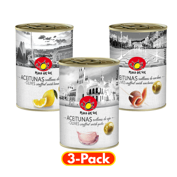 Gefüllte Oliven Vorteilspack (3x280g) Plaza Del Sol von Plaza del Sol bei Araxxon  - Hochwertiges griechisches Produkt.   Gefüllte Oliven Vorteilspack (3x280g) Plaza Del Sol από Plaza del Sol στο Araxxon  - Αυθεντικό ελληνικό προϊόν.  