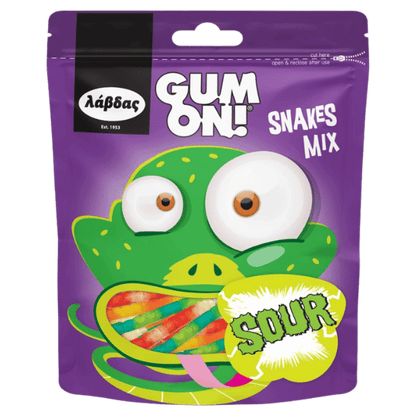 Gum On! Sour Snakes (80g) Lavdas von Lavdas bei Araxxon  - Hochwertiges griechisches Produkt.   Gum On! Sour Snakes (80g) Lavdas από Lavdas στο Araxxon  - Αυθεντικό ελληνικό προϊόν.  
