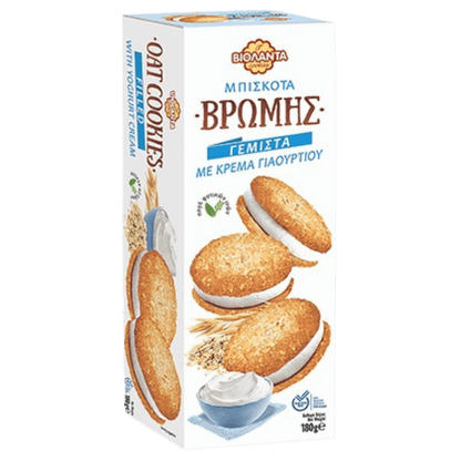 Hafer-Sandwich-Cookies gefüllt mit Griechischer Joghurt (180g) Violanta von Violanta bei Araxxon  - Hochwertiges griechisches Produkt.   Hafer-Sandwich-Cookies gefüllt mit Griechischer Joghurt (180g) Violanta από Violanta στο Araxxon  - Αυθεντικό ελληνικό προϊόν.  