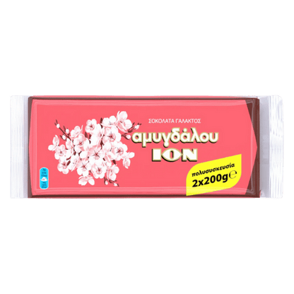 Mandelschokolade (2x200g) ION von ION bei Araxxon  - Hochwertiges griechisches Produkt.   Mandelschokolade (2x200g) ION από ION στο Araxxon  - Αυθεντικό ελληνικό προϊόν.  